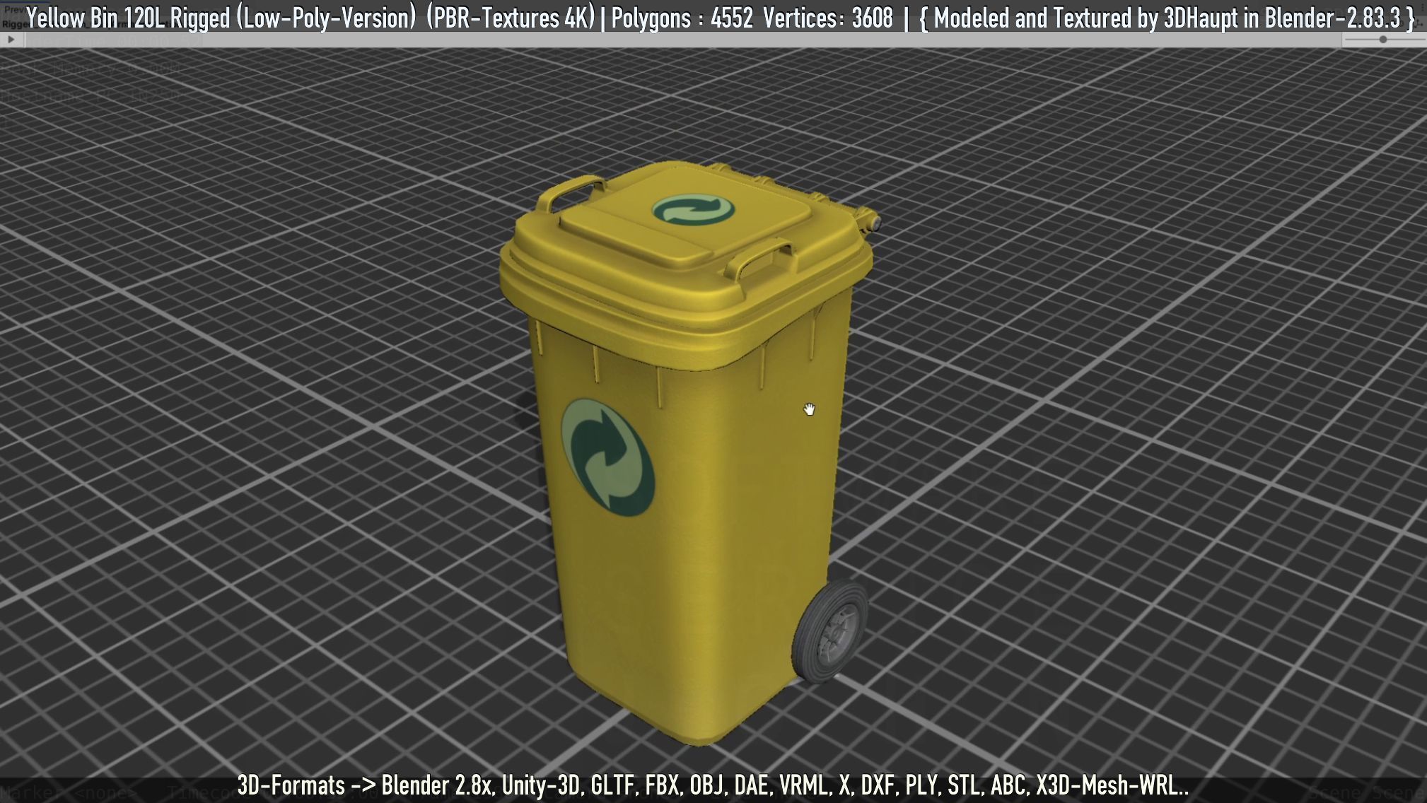 Yellow Bin 120L Low-Poly-Version Rigged Low-poly 3D model_33
