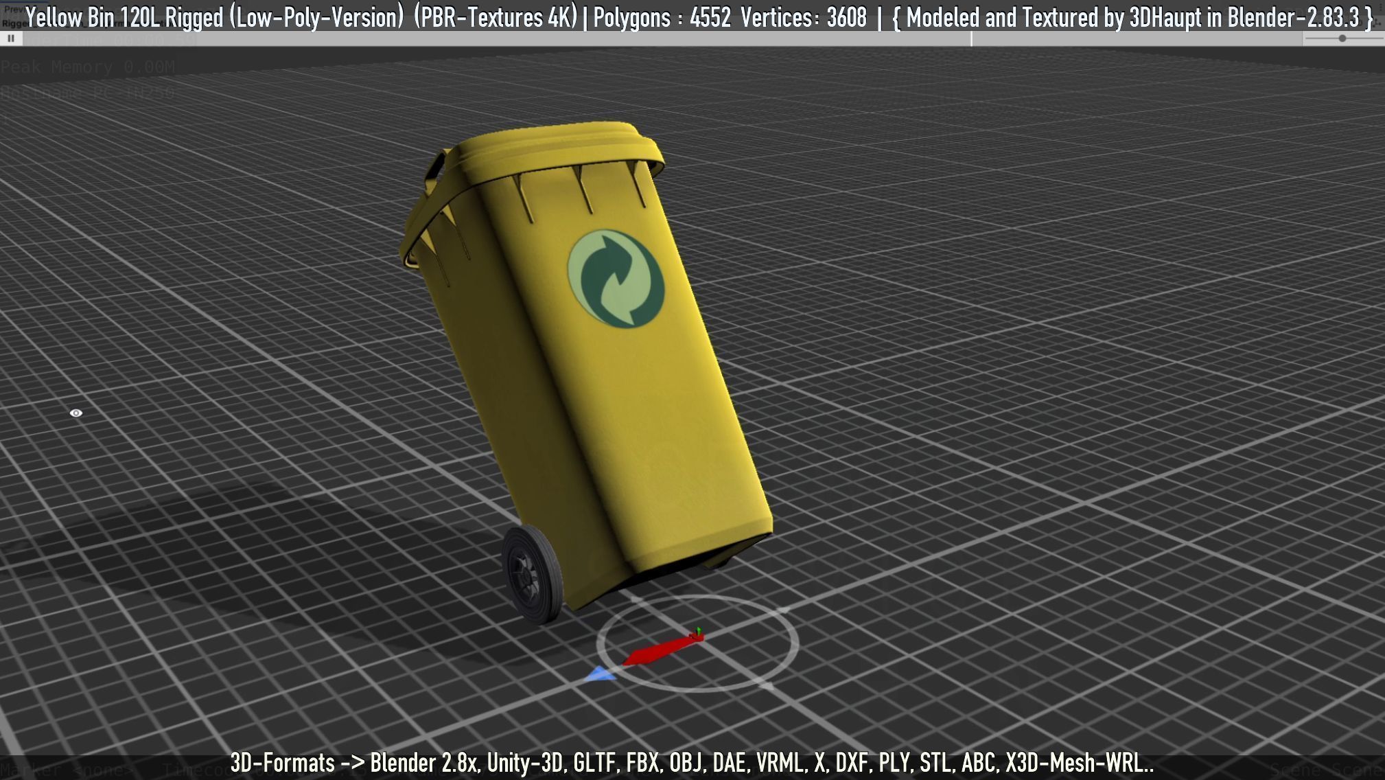 Yellow Bin 120L Low-Poly-Version Rigged Low-poly 3D model_39