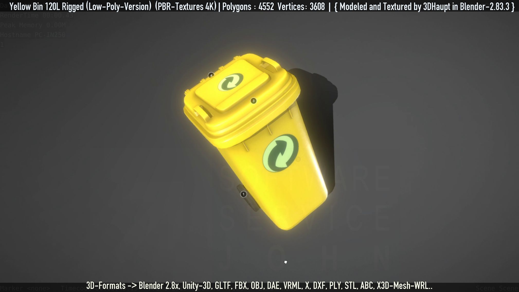 Yellow Bin 120L Low-Poly-Version Rigged Low-poly 3D model_74