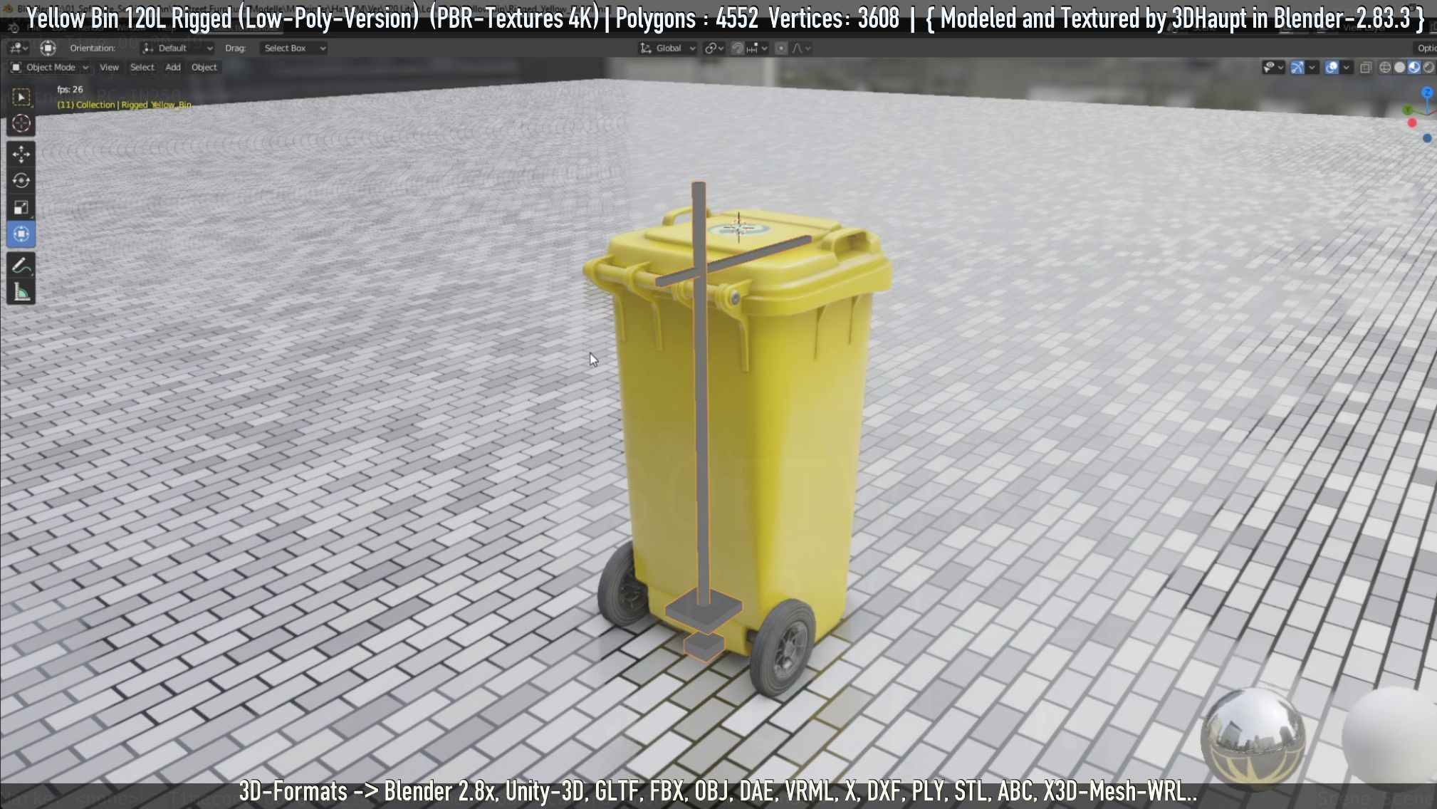 Yellow Bin 120L Low-Poly-Version Rigged Low-poly 3D model_82