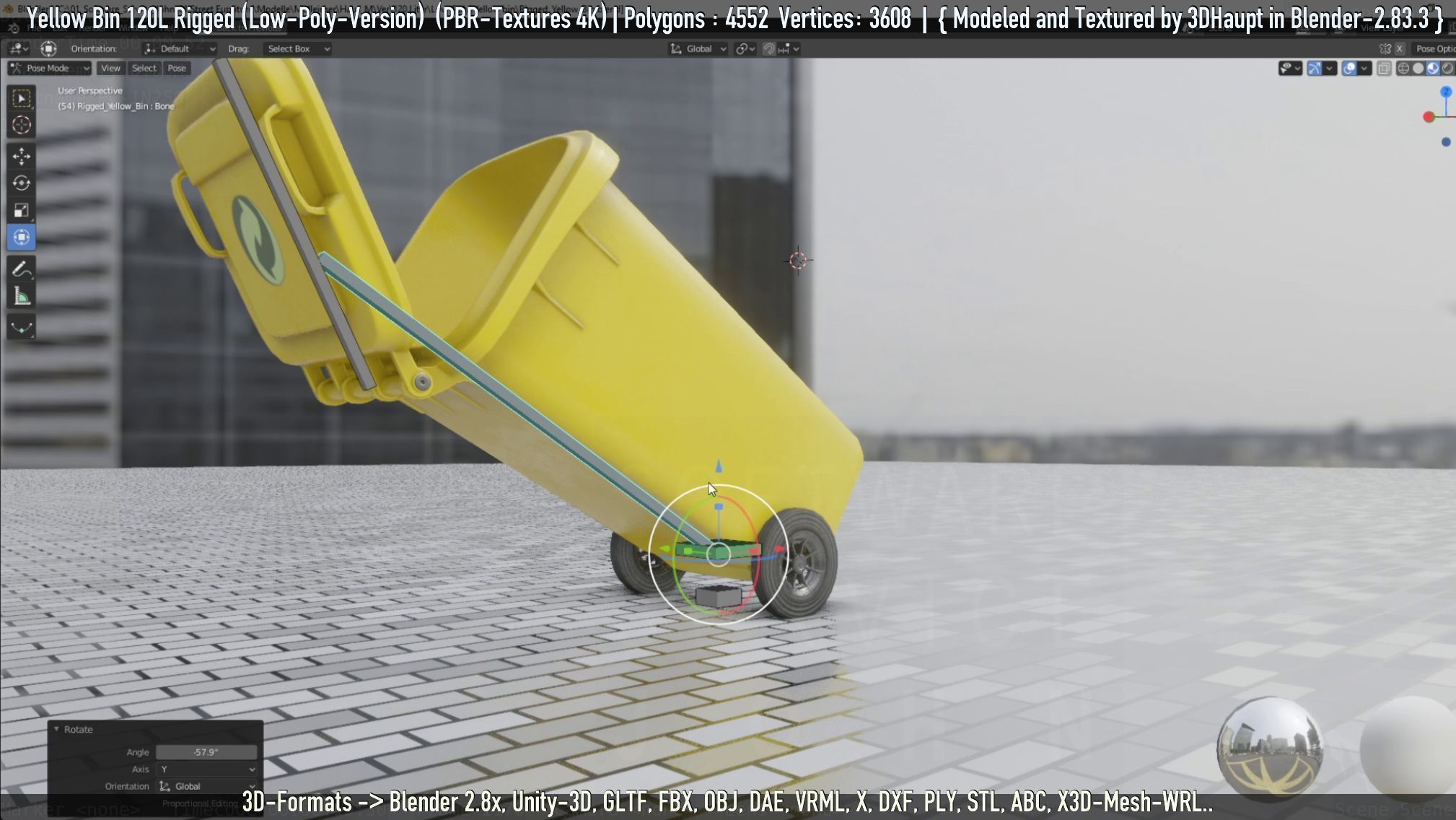 Yellow Bin 120L Low-Poly-Version Rigged Low-poly 3D model_25