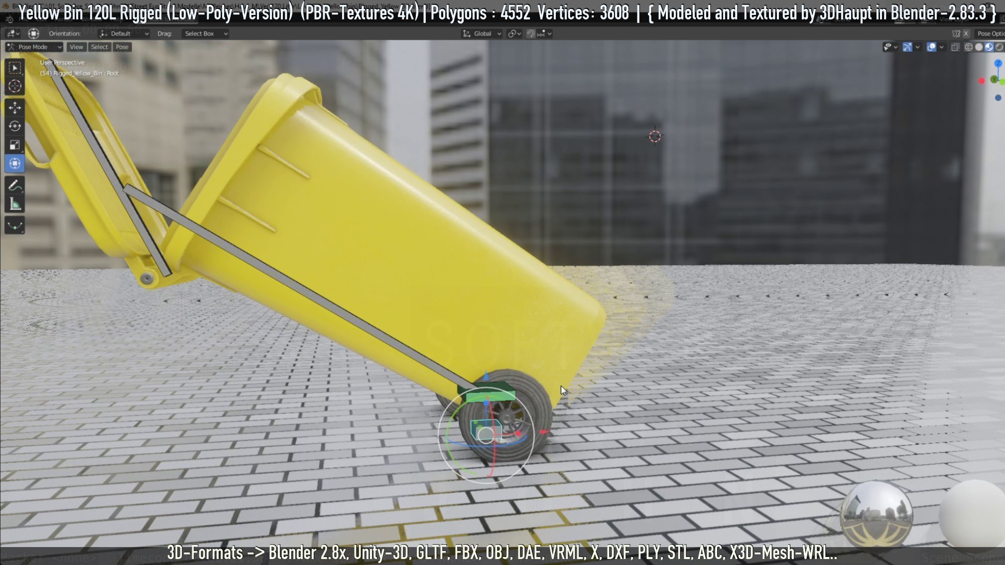 Yellow Bin 120L Low-Poly-Version Rigged Low-poly 3D model_61