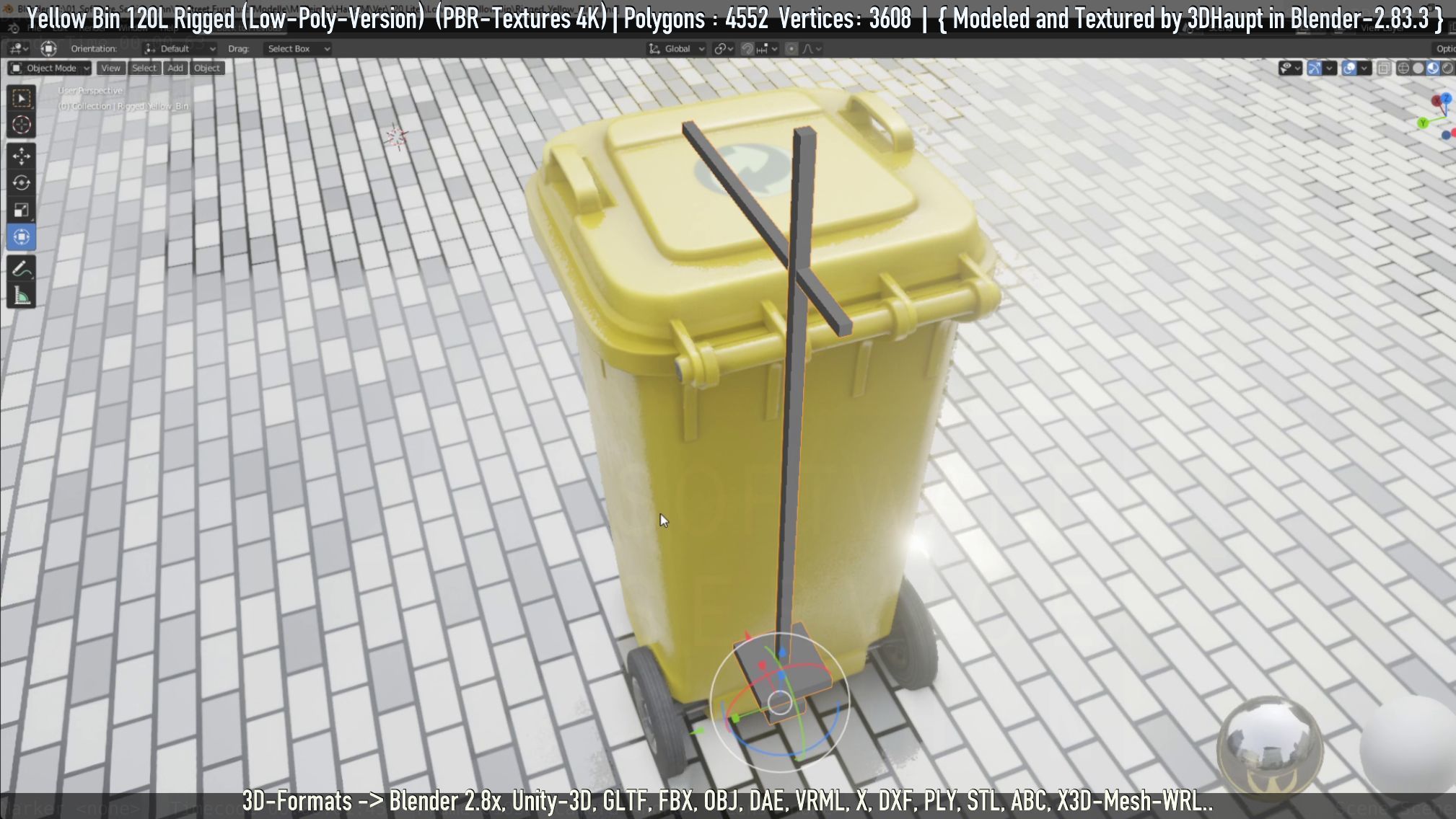 Yellow Bin 120L Low-Poly-Version Rigged Low-poly 3D model_7