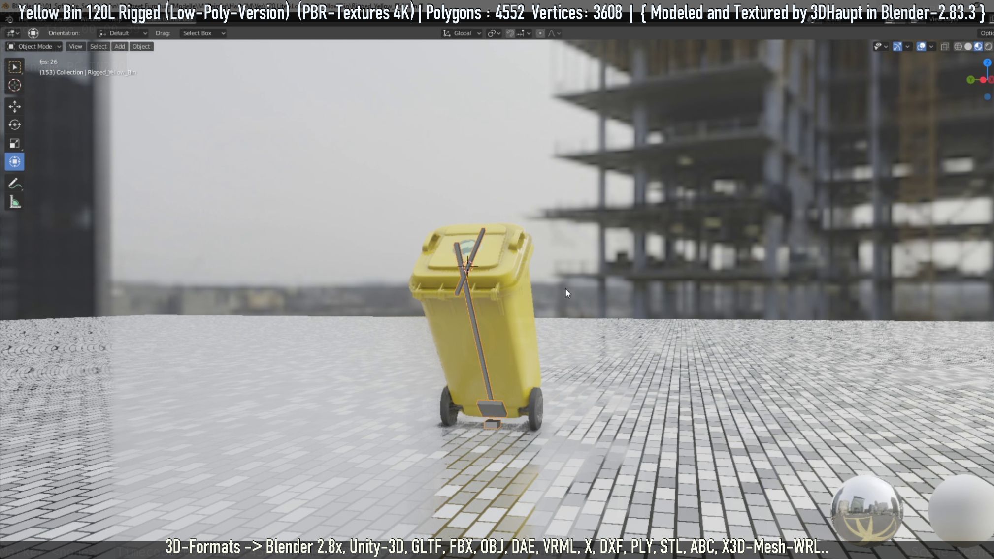 Yellow Bin 120L Low-Poly-Version Rigged Low-poly 3D model_23