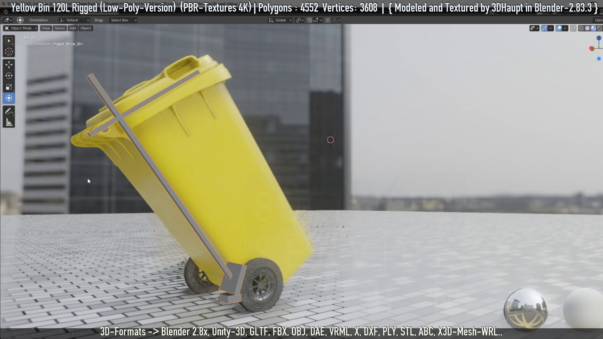 Yellow Bin 120L Low-Poly-Version Rigged Low-poly 3D model_17