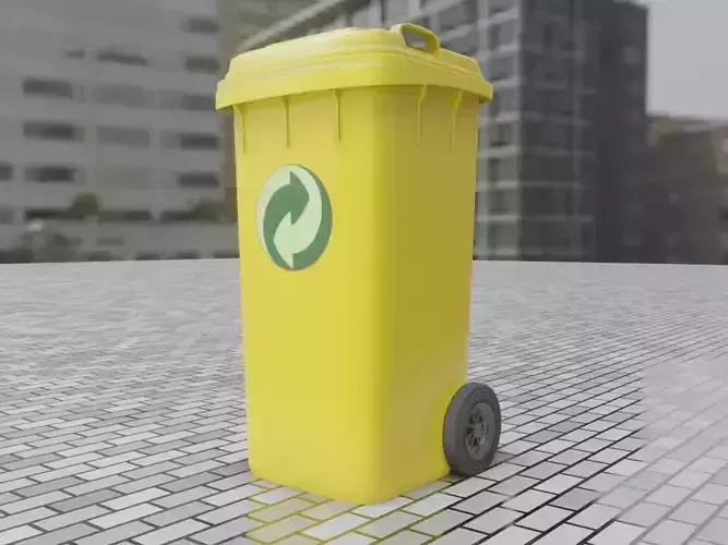 Yellow Bin 120L Low-Poly-Version Rigged Low-poly 3D model