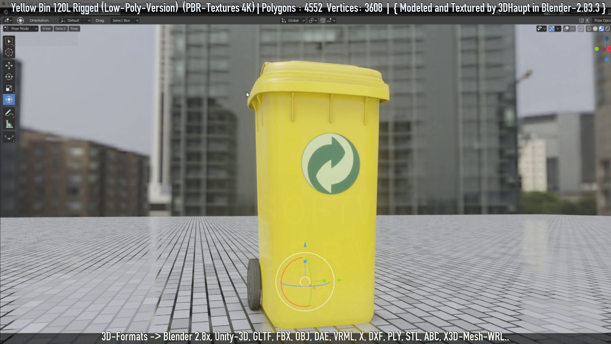 Yellow Bin 120L Low-Poly-Version Rigged Low-poly 3D model_64