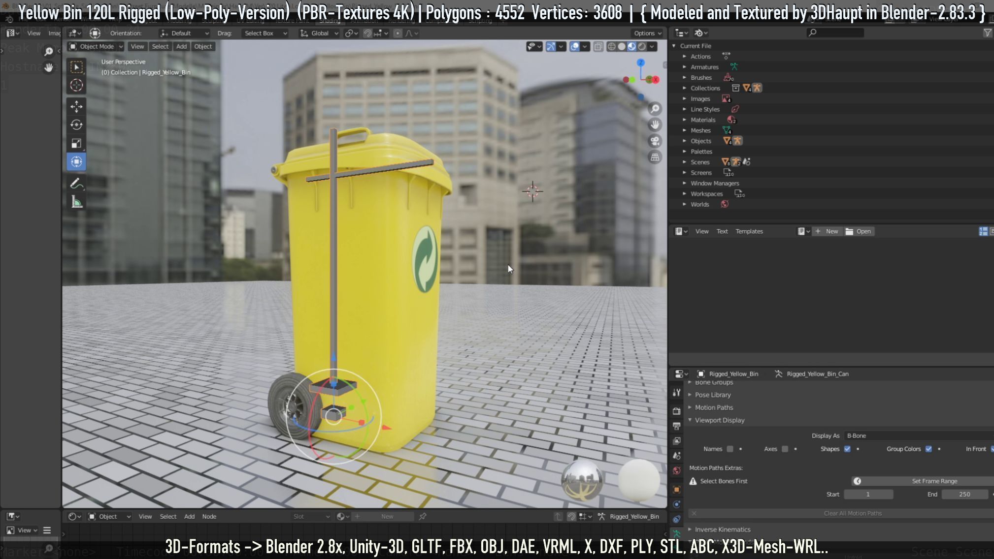 Yellow Bin 120L Low-Poly-Version Rigged Low-poly 3D model_76