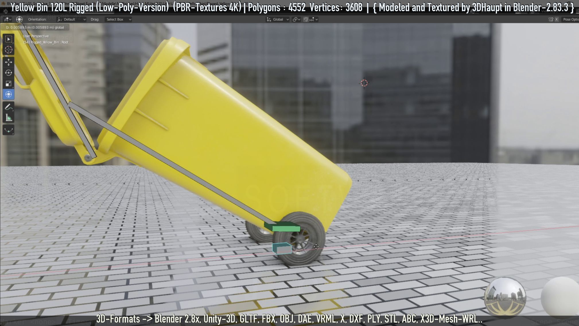 Yellow Bin 120L Low-Poly-Version Rigged Low-poly 3D model_86