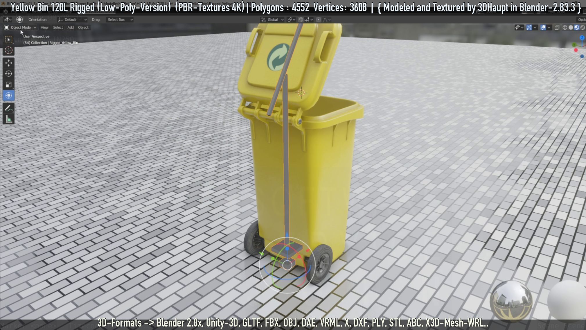 Yellow Bin 120L Low-Poly-Version Rigged Low-poly 3D model_84