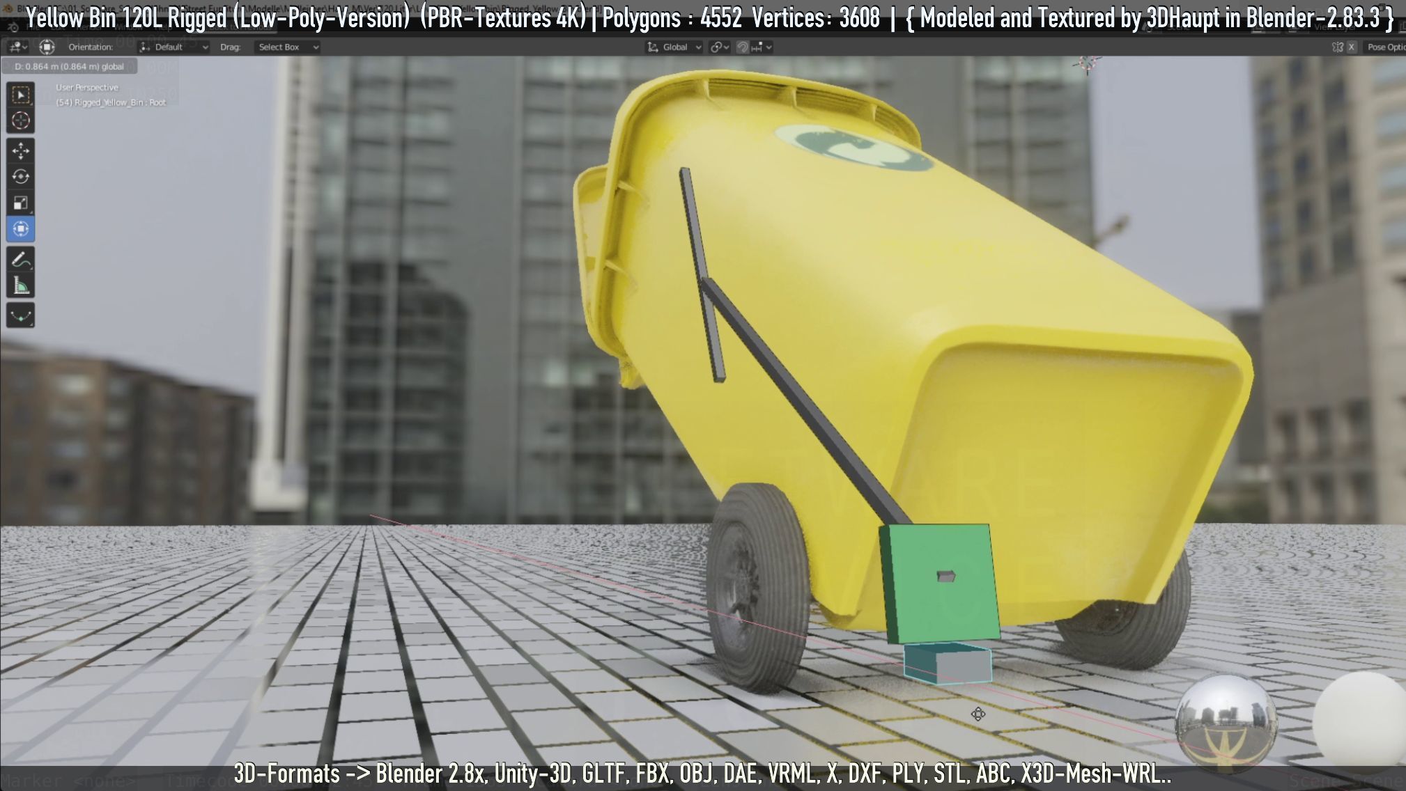 Yellow Bin 120L Low-Poly-Version Rigged Low-poly 3D model_27