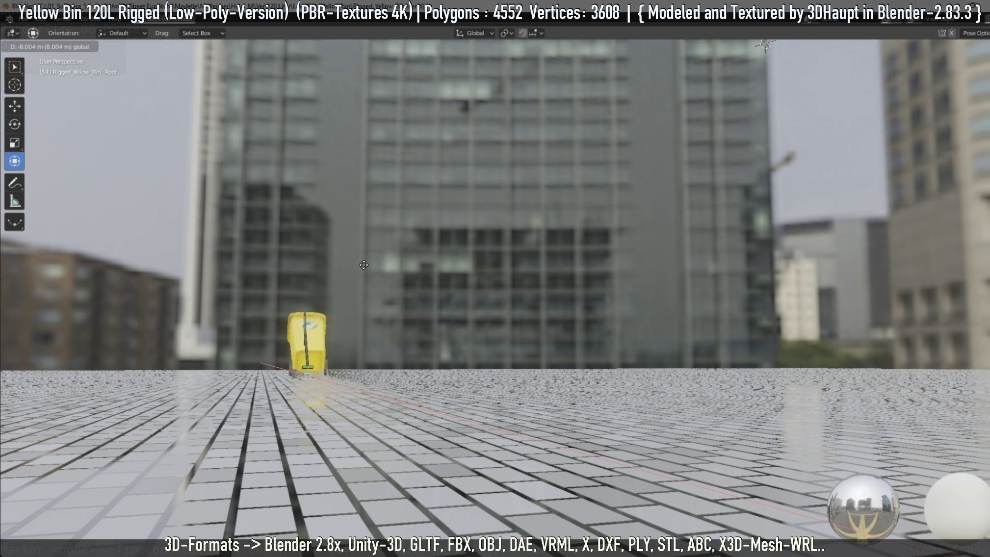 Yellow Bin 120L Low-Poly-Version Rigged Low-poly 3D model_88