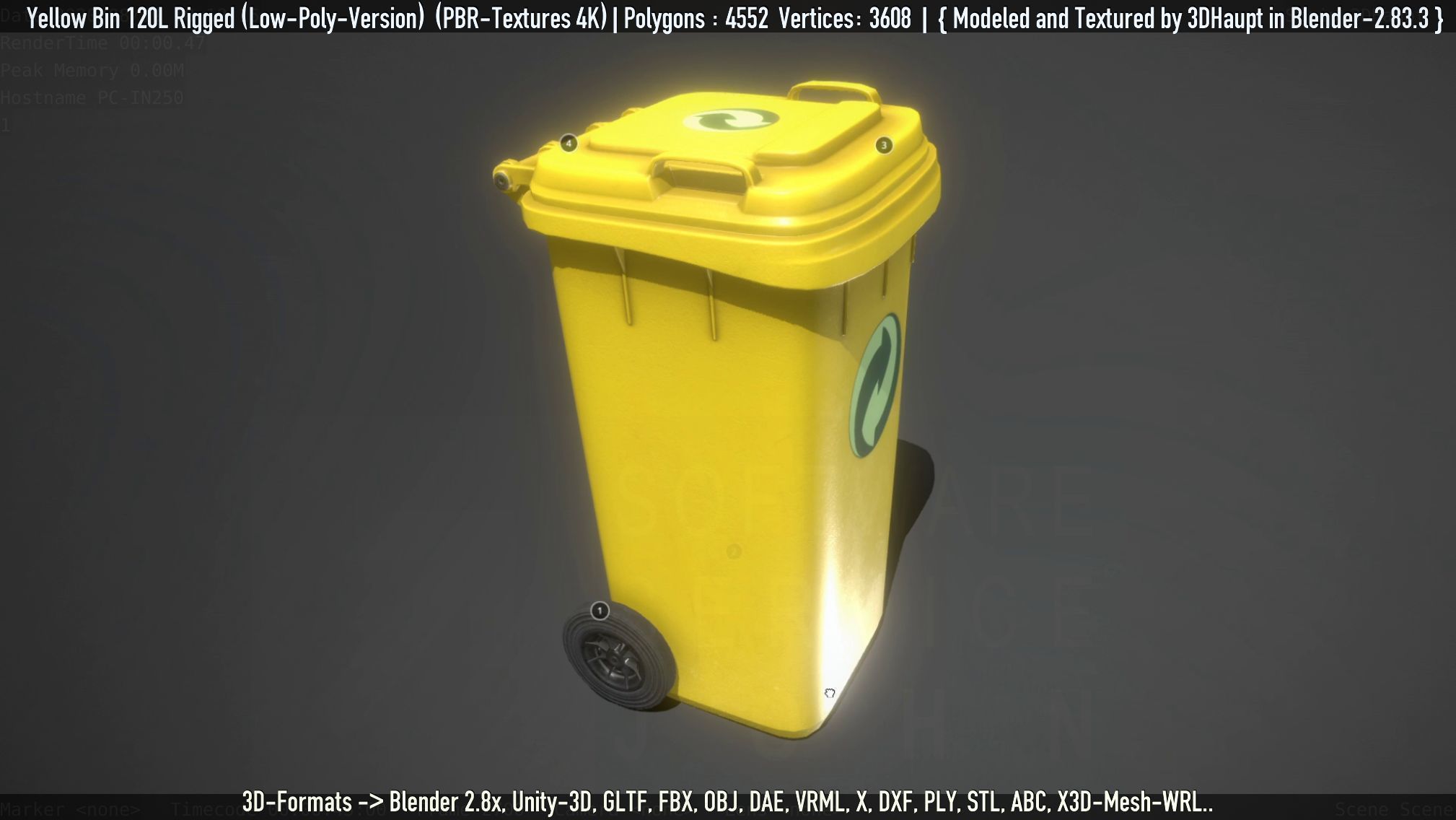Yellow Bin 120L Low-Poly-Version Rigged Low-poly 3D model_50