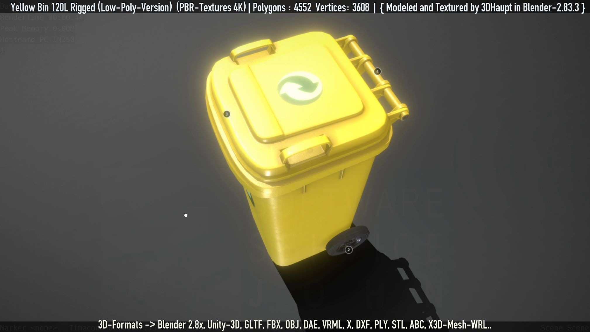 Yellow Bin 120L Low-Poly-Version Rigged Low-poly 3D model_44