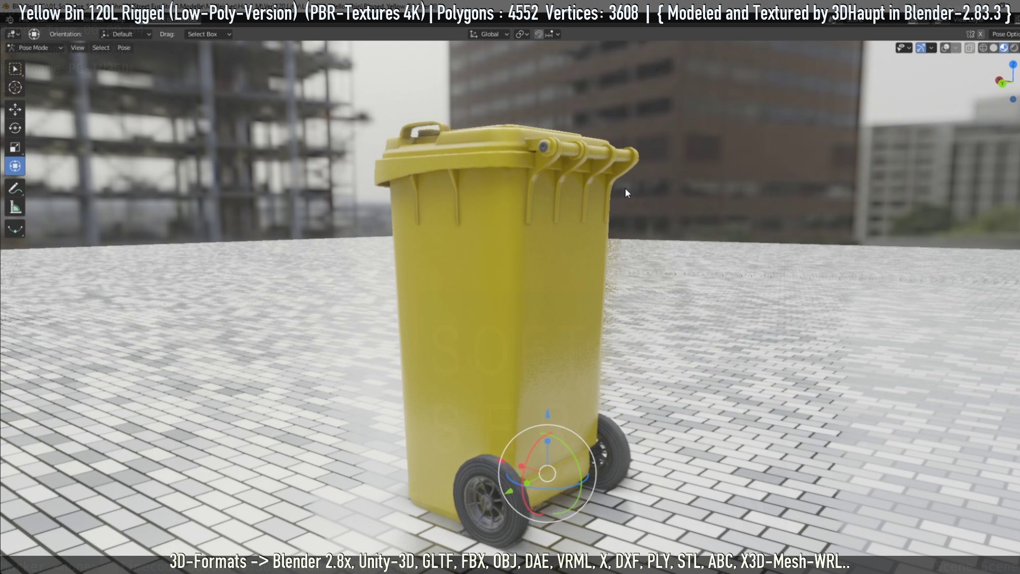 Yellow Bin 120L Low-Poly-Version Rigged Low-poly 3D model_30