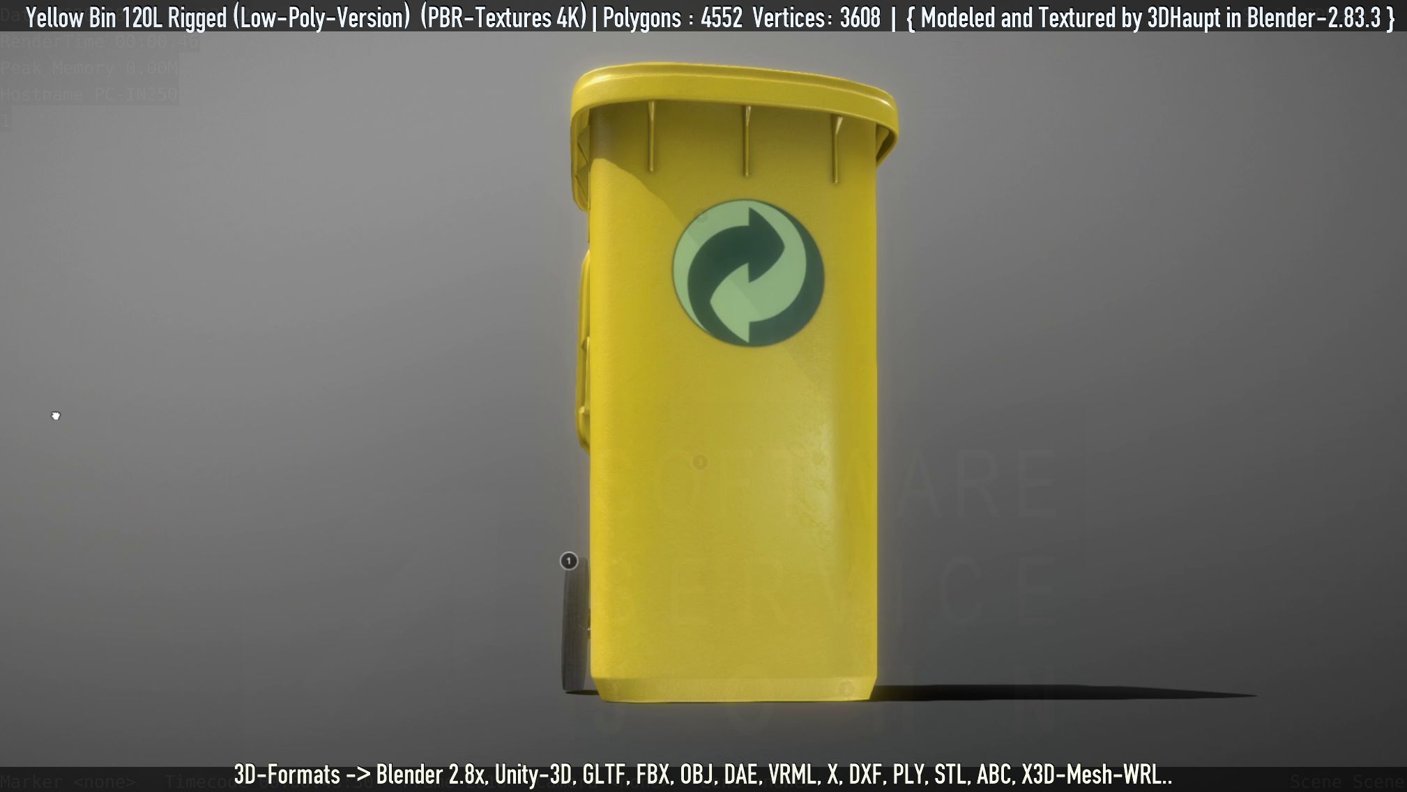 Yellow Bin 120L Low-Poly-Version Rigged Low-poly 3D model_49