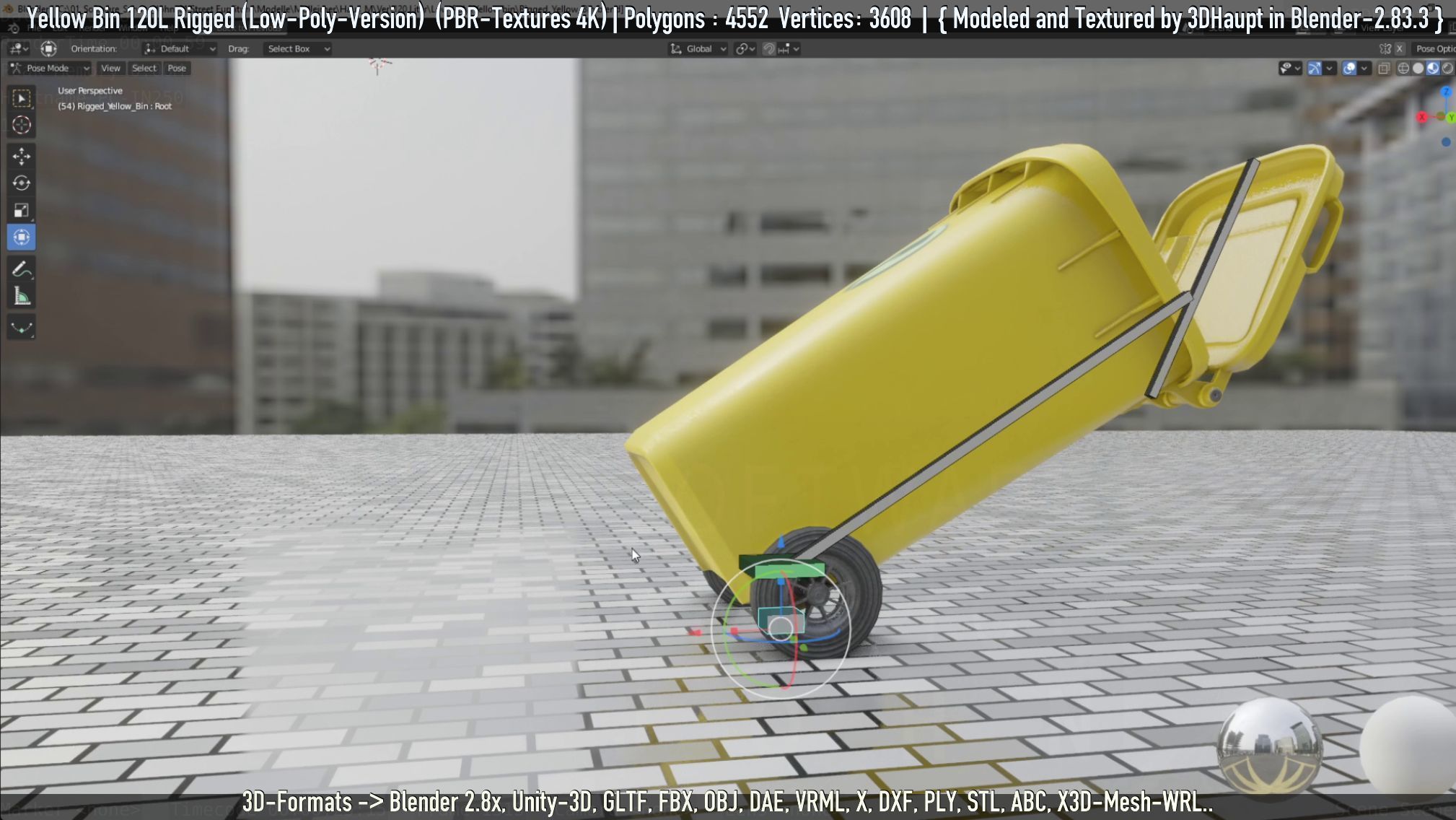 Yellow Bin 120L Low-Poly-Version Rigged Low-poly 3D model_89