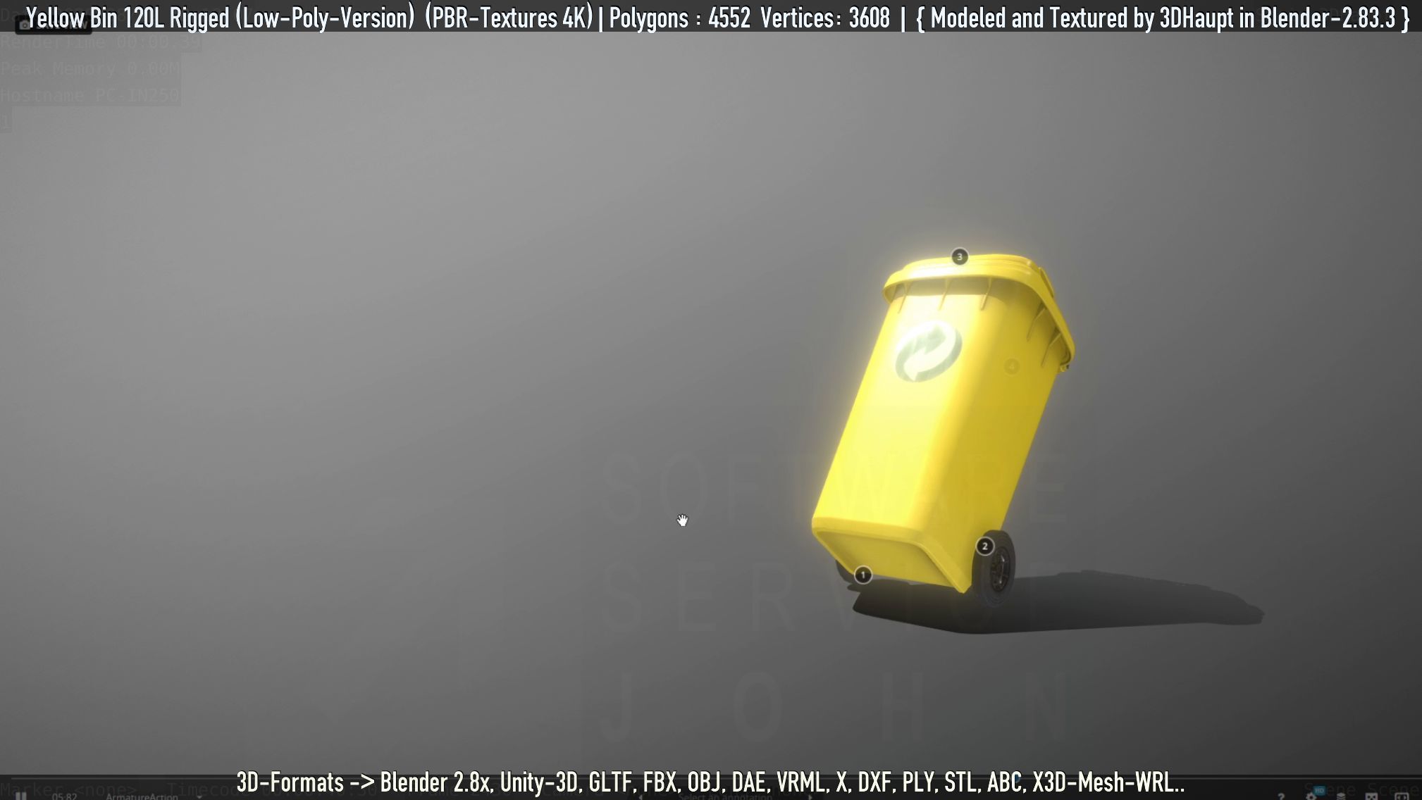 Yellow Bin 120L Low-Poly-Version Rigged Low-poly 3D model_42