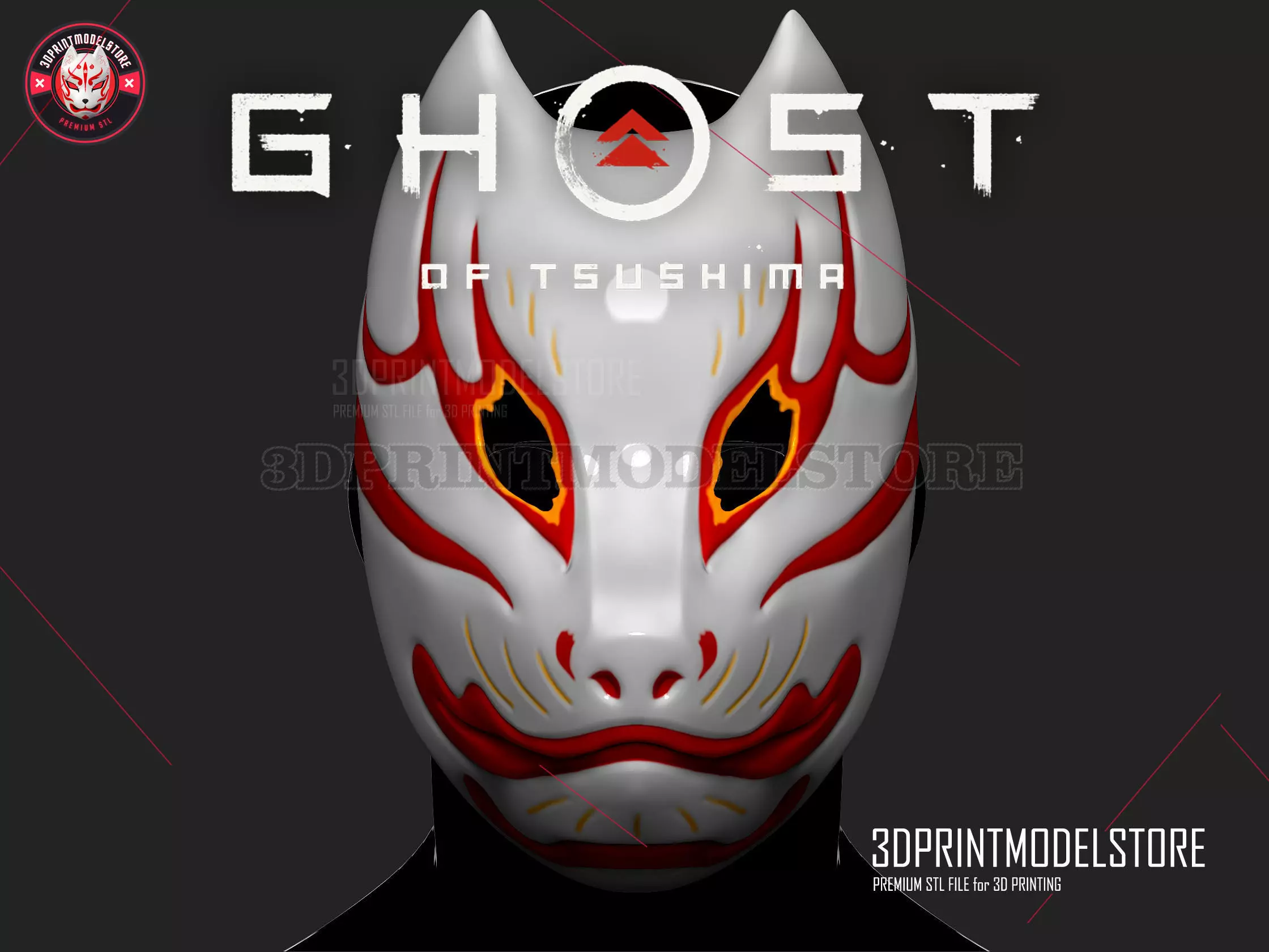 Japanese Kitsune Fox Mask -  Ghost of Tsushima Cosplay Halloween 3D print model_0