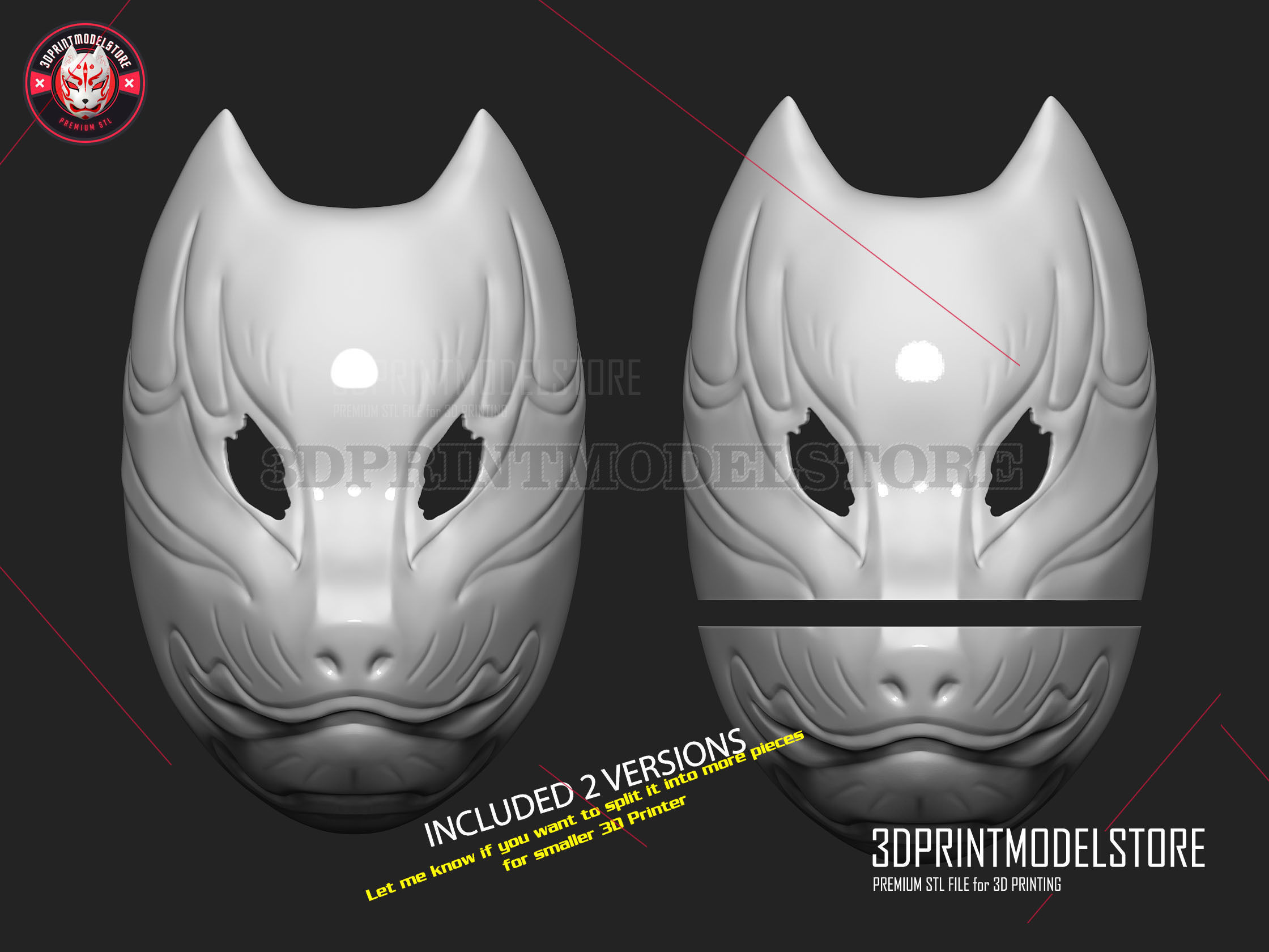 Japanese Kitsune Fox Mask -  Ghost of Tsushima Cosplay Halloween 3D print model_7