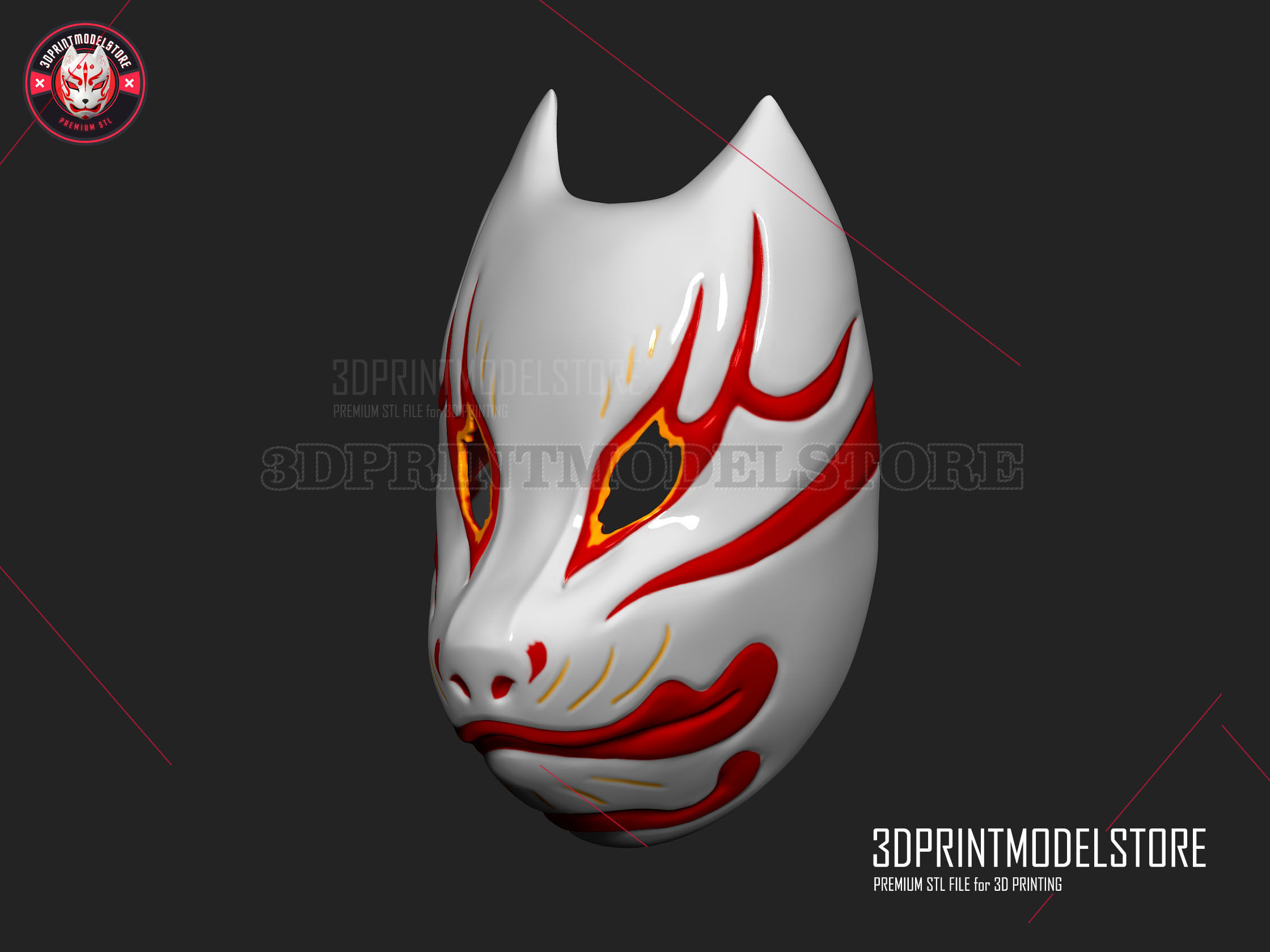 Japanese Kitsune Fox Mask -  Ghost of Tsushima Cosplay Halloween 3D print model_3