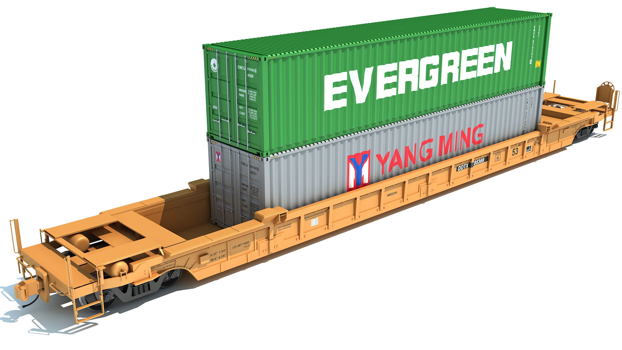 Train Car with Containers 3D model_6
