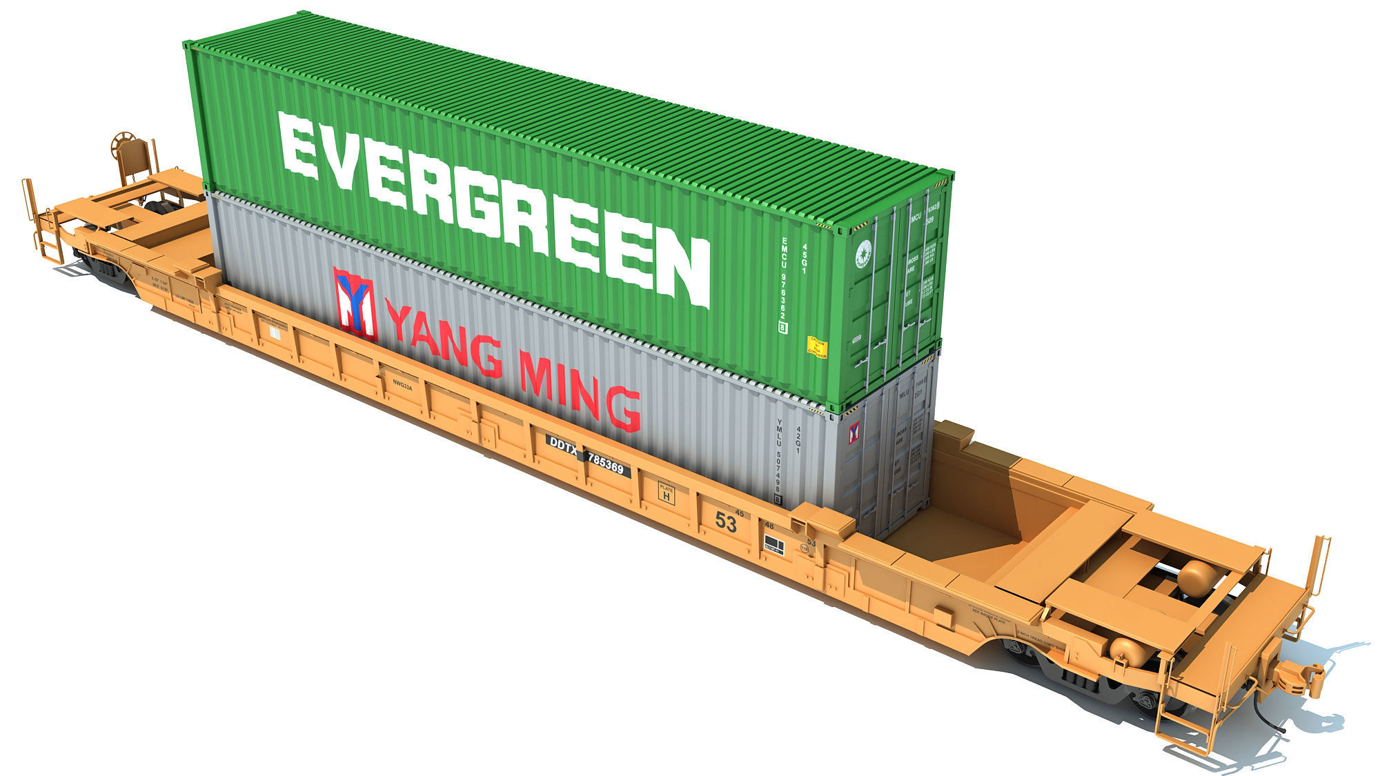 Train Car with Containers 3D model_3