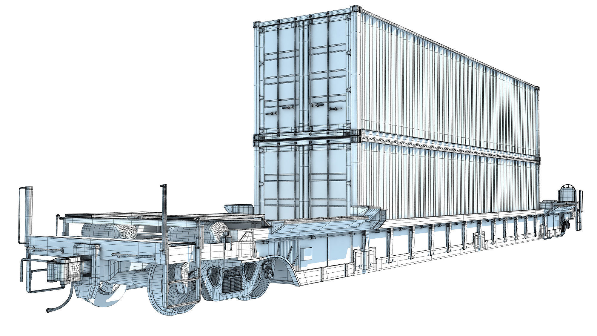 Train Car with Containers 3D model_16