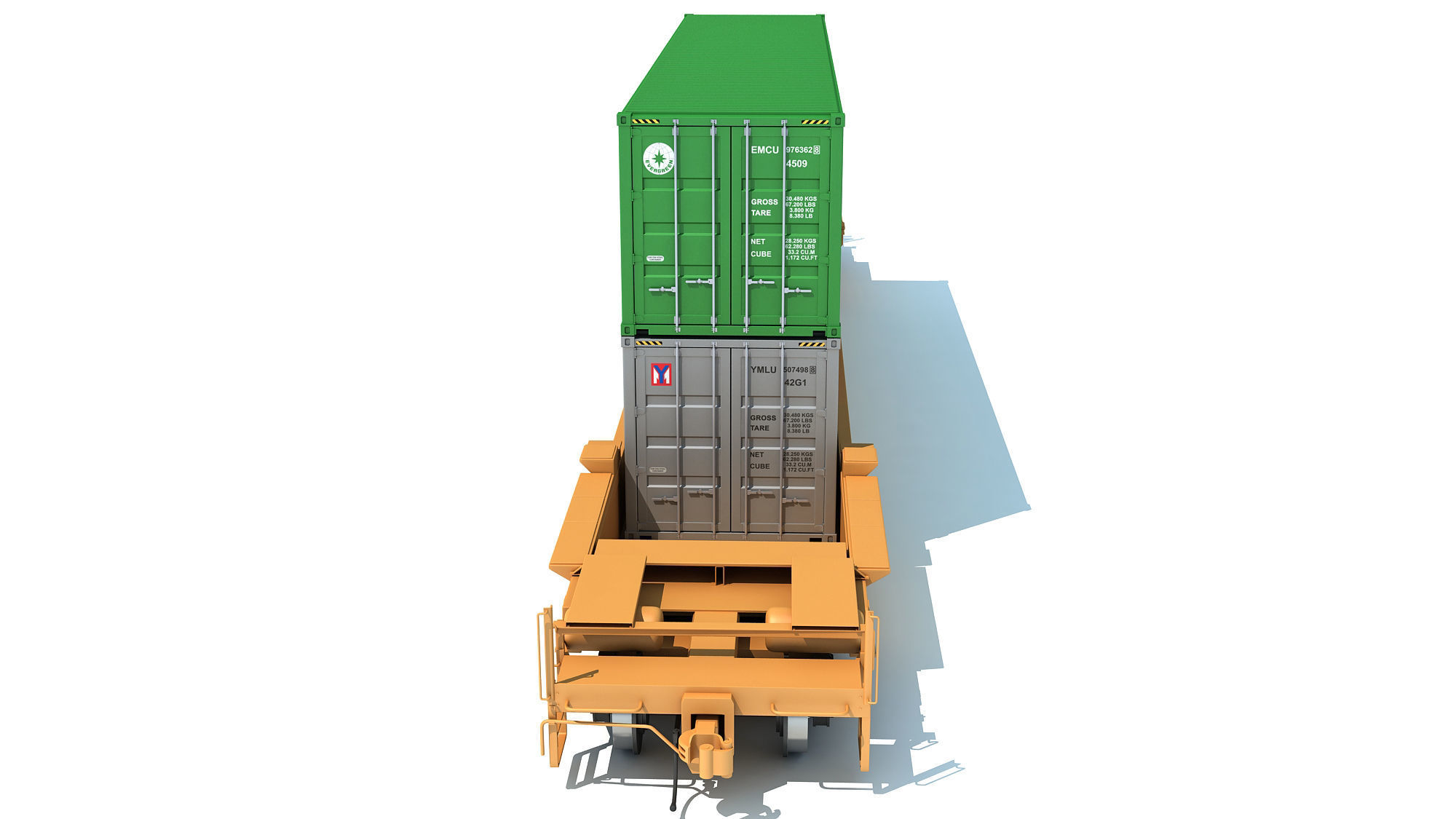 Train Car with Containers 3D model_4
