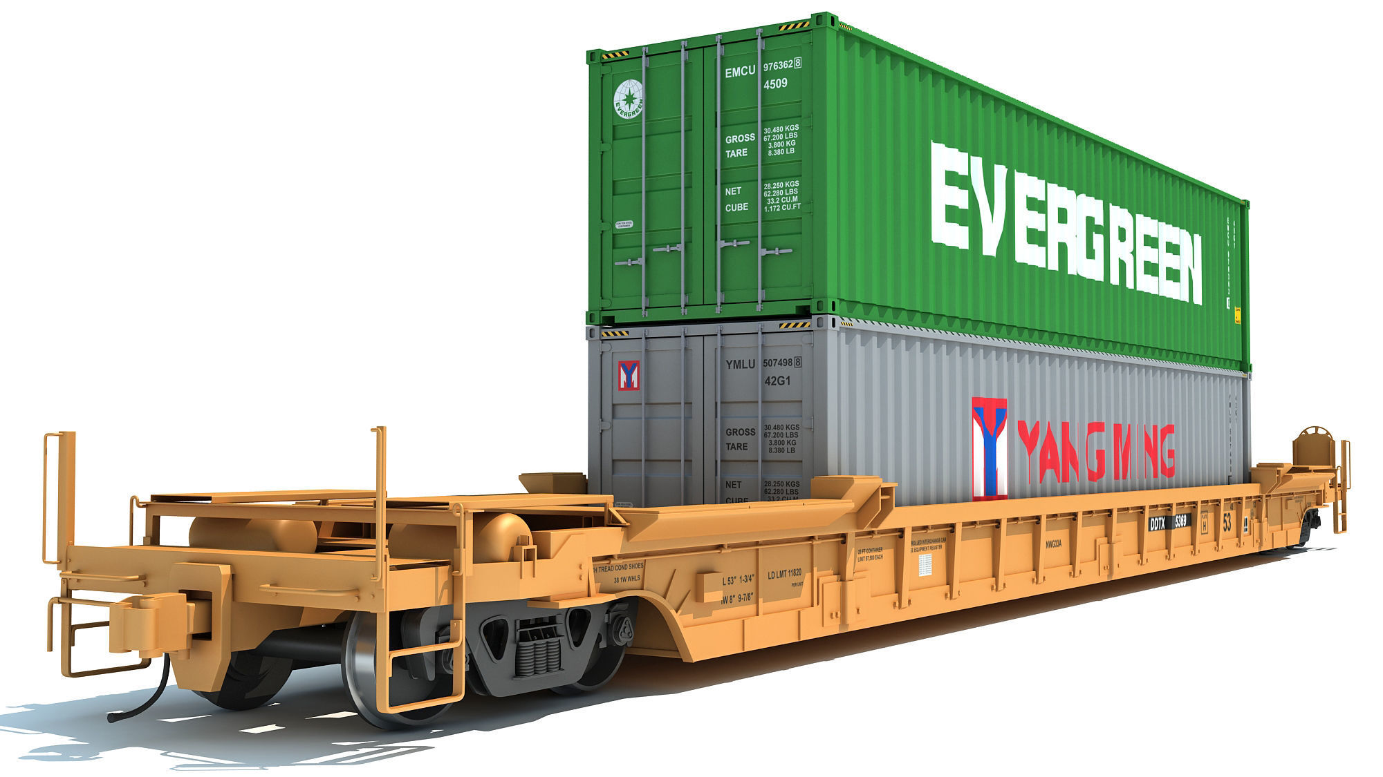 Train Car with Containers 3D model_5