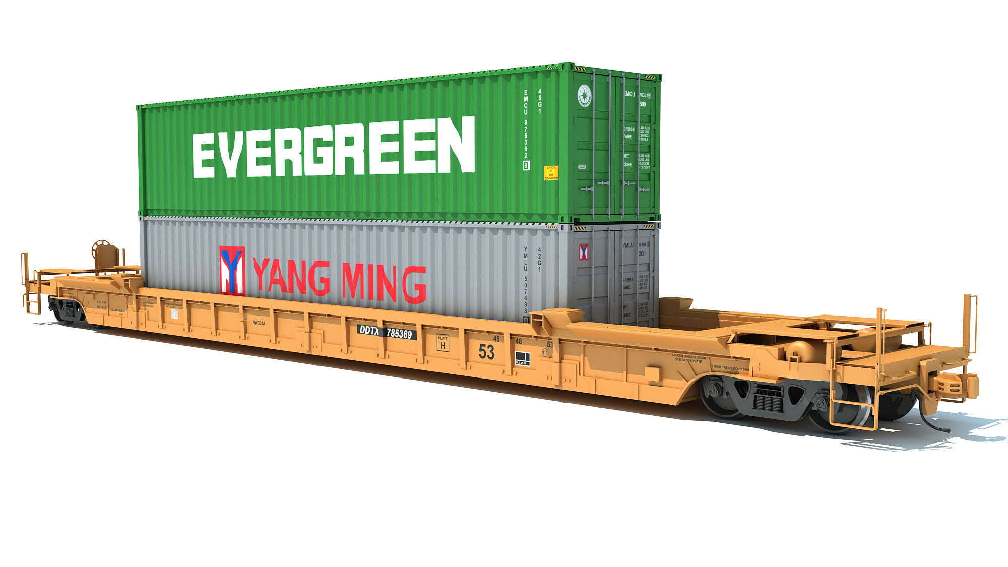 Train Car with Containers 3D model_2