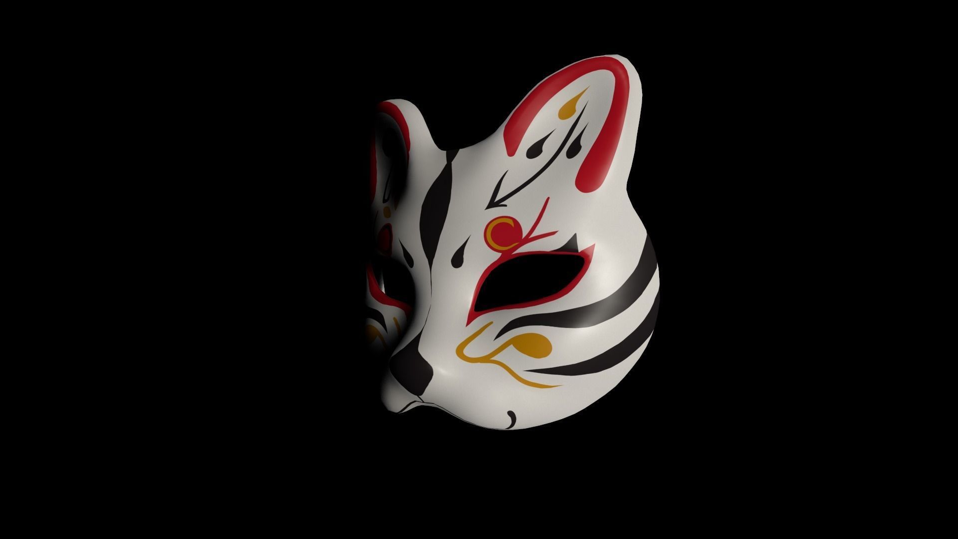 Kitsune Fox mask Low-poly 3D model_3