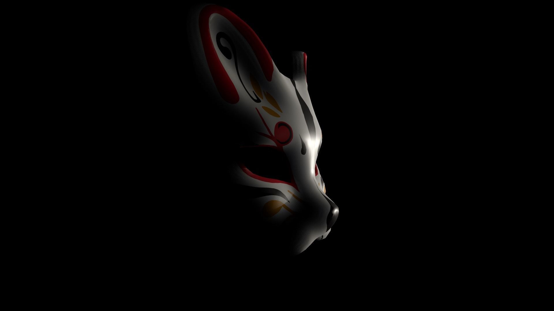 Kitsune Fox mask Low-poly 3D model_10