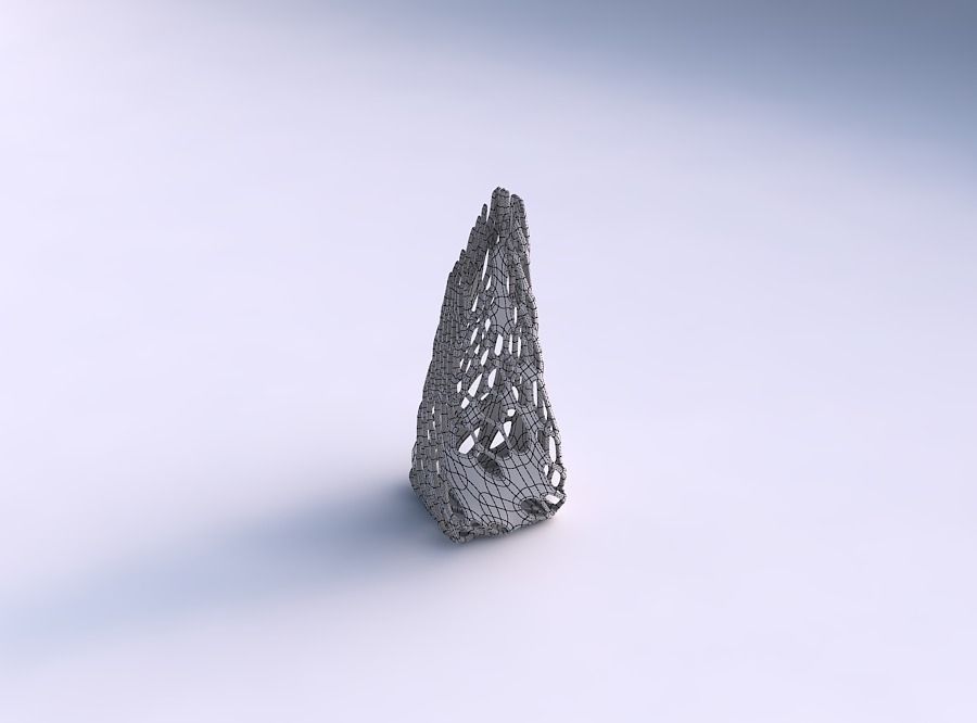 Vase top bent rectangle with cracked and twisted organic lattice 3D print model_5