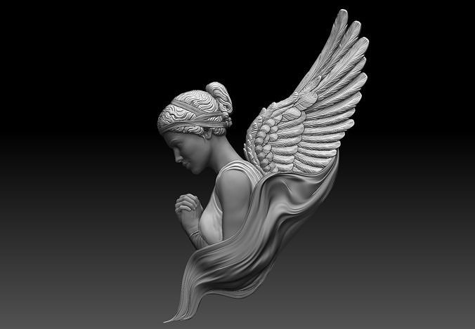 angel female Bas Relief 3D print model cnc 3D print model