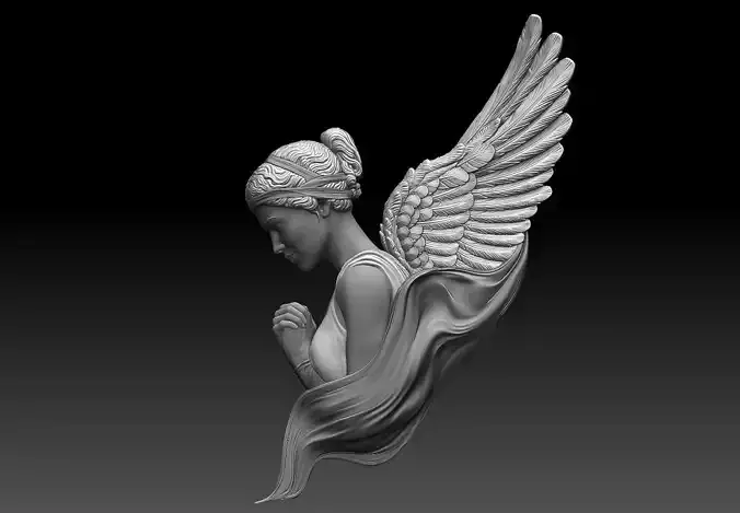 angel female Bas Relief 3D print model cnc 3D print model