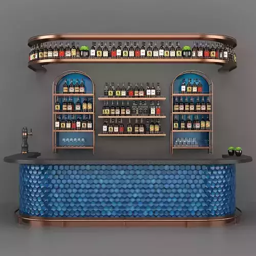 Mediterranean Blue Bar Set 05 Part 01 Bar Counter and Drinks 3D model