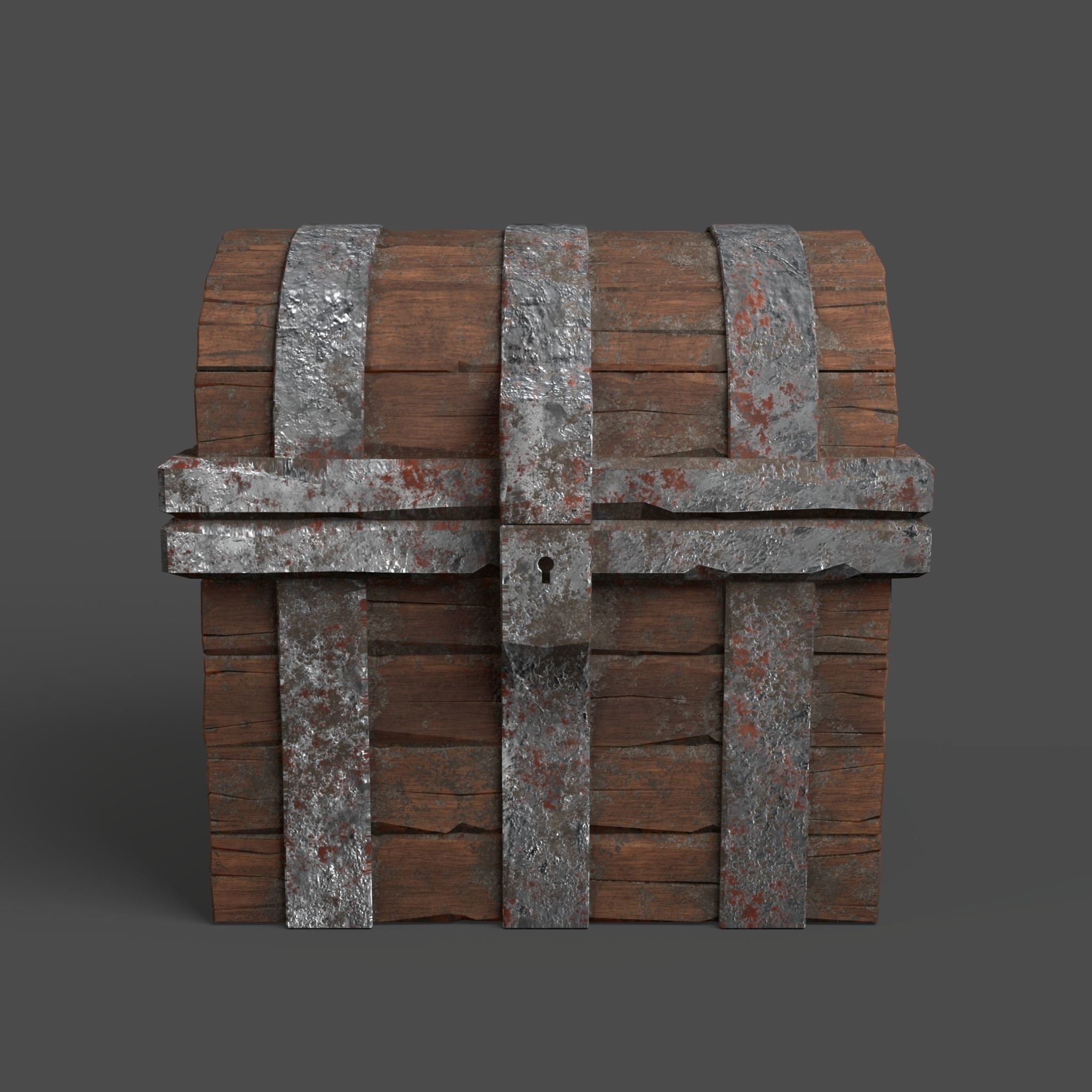 Chest wooden Low-poly 3D model_4