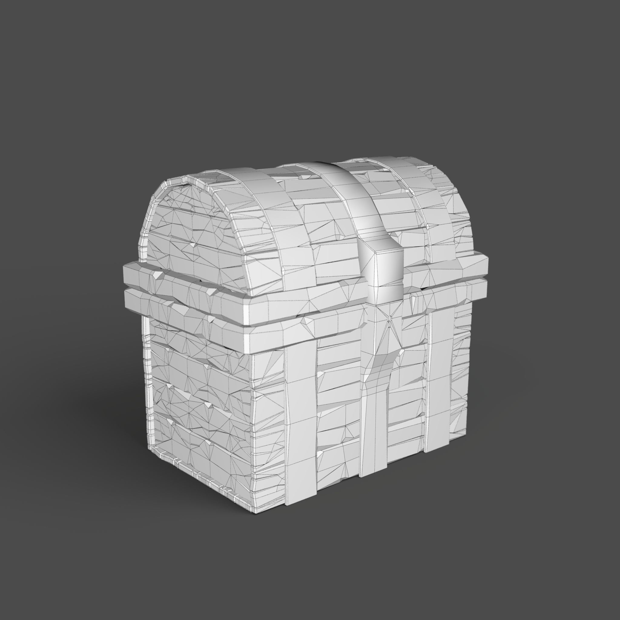 Chest wooden Low-poly 3D model_3