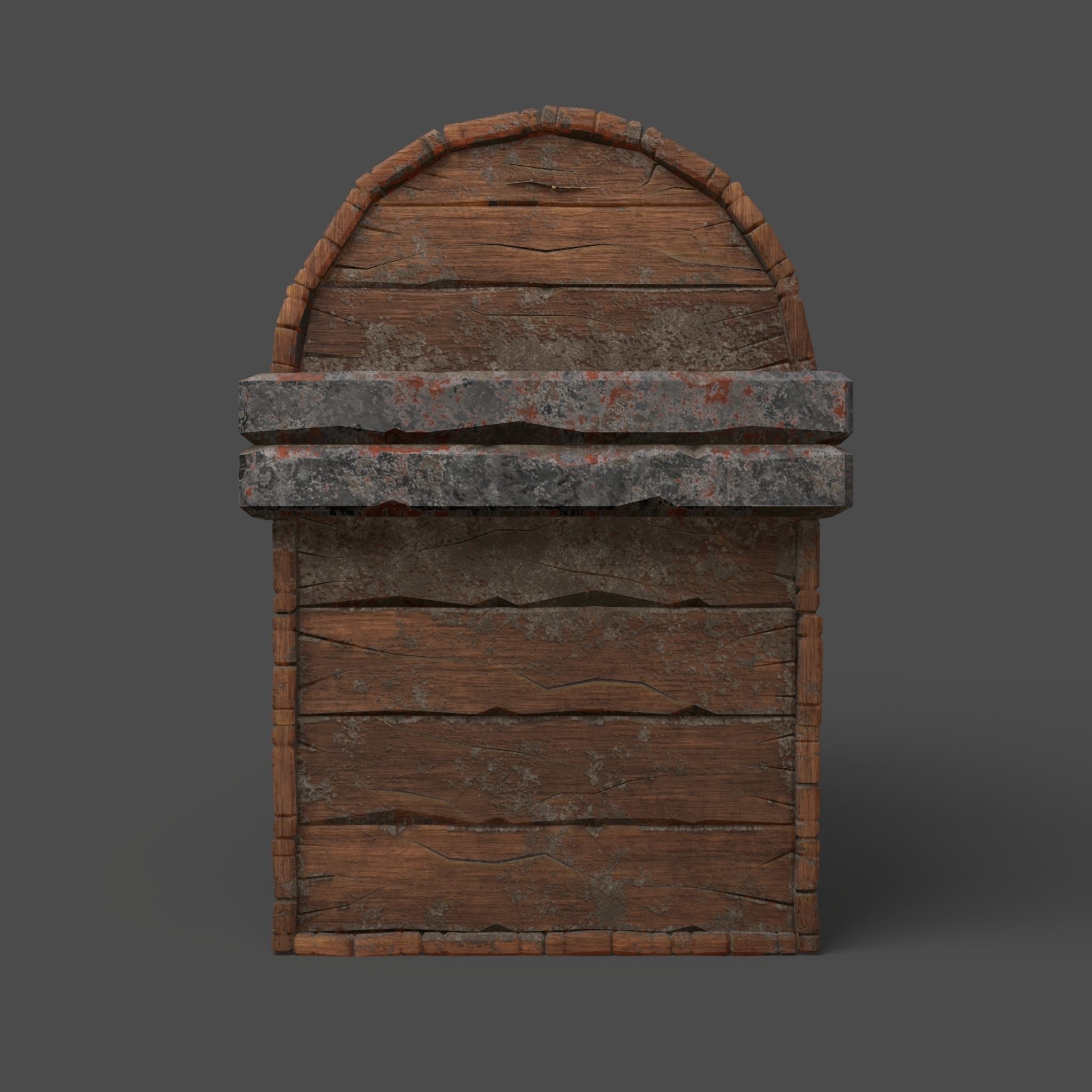 Chest wooden Low-poly 3D model_6