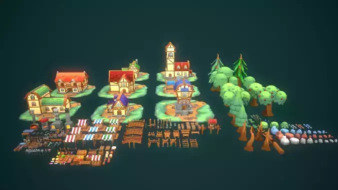 Medieval Toon Assets Set Low-poly 3D model