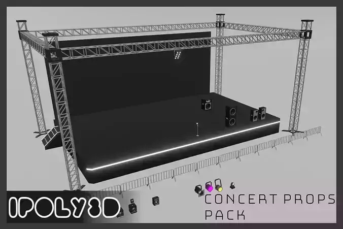 Lowpoly Concert Stage Props Low-poly 3D model