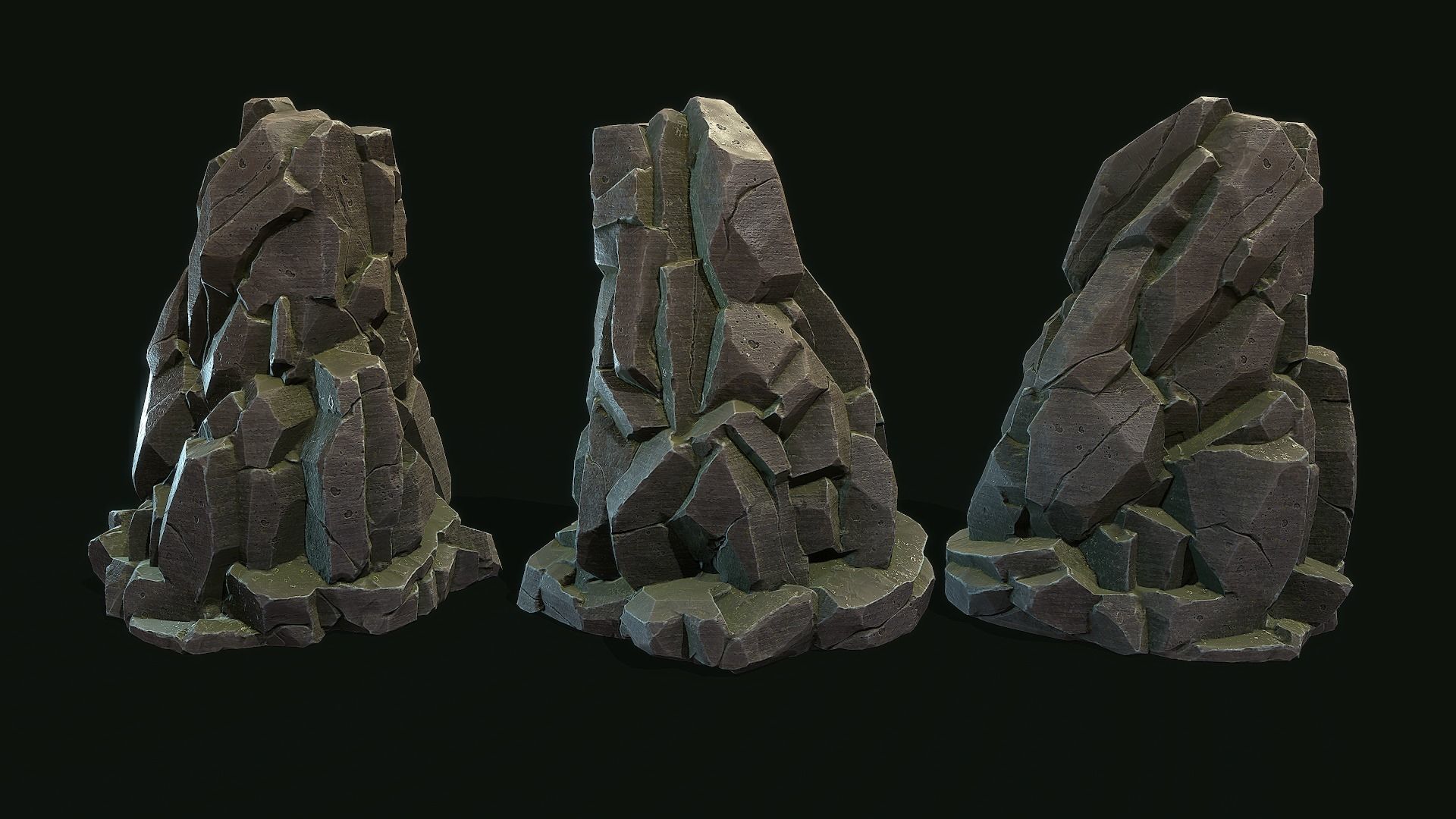 Stylized Gray Stone moss 5 PBR  Low-poly 3D model_1
