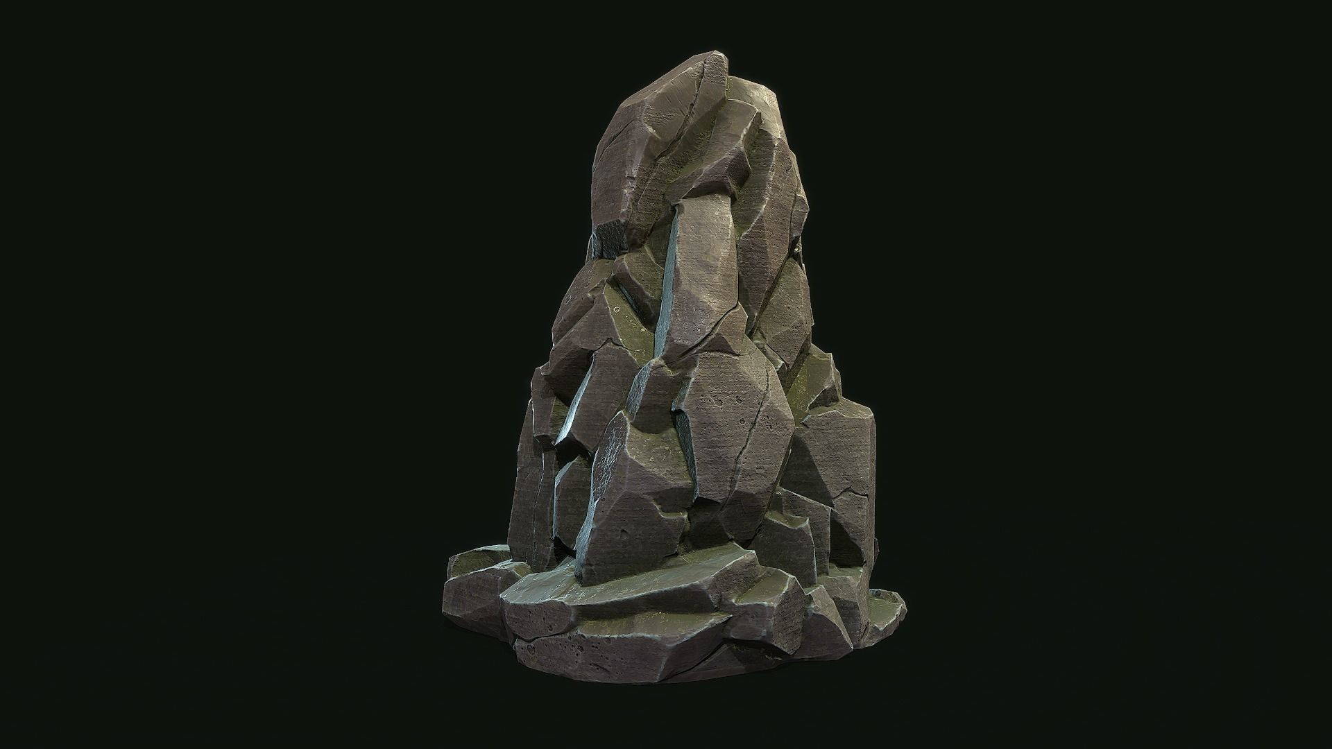 Stylized Gray Stone moss 5 PBR  Low-poly 3D model_4