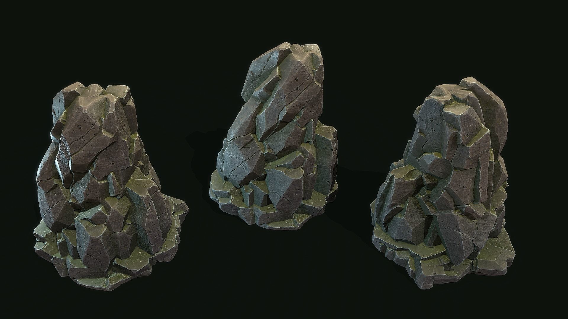 Stylized Gray Stone moss 5 PBR  Low-poly 3D model_2