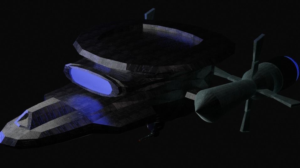 Spaceship with light 3D model_3