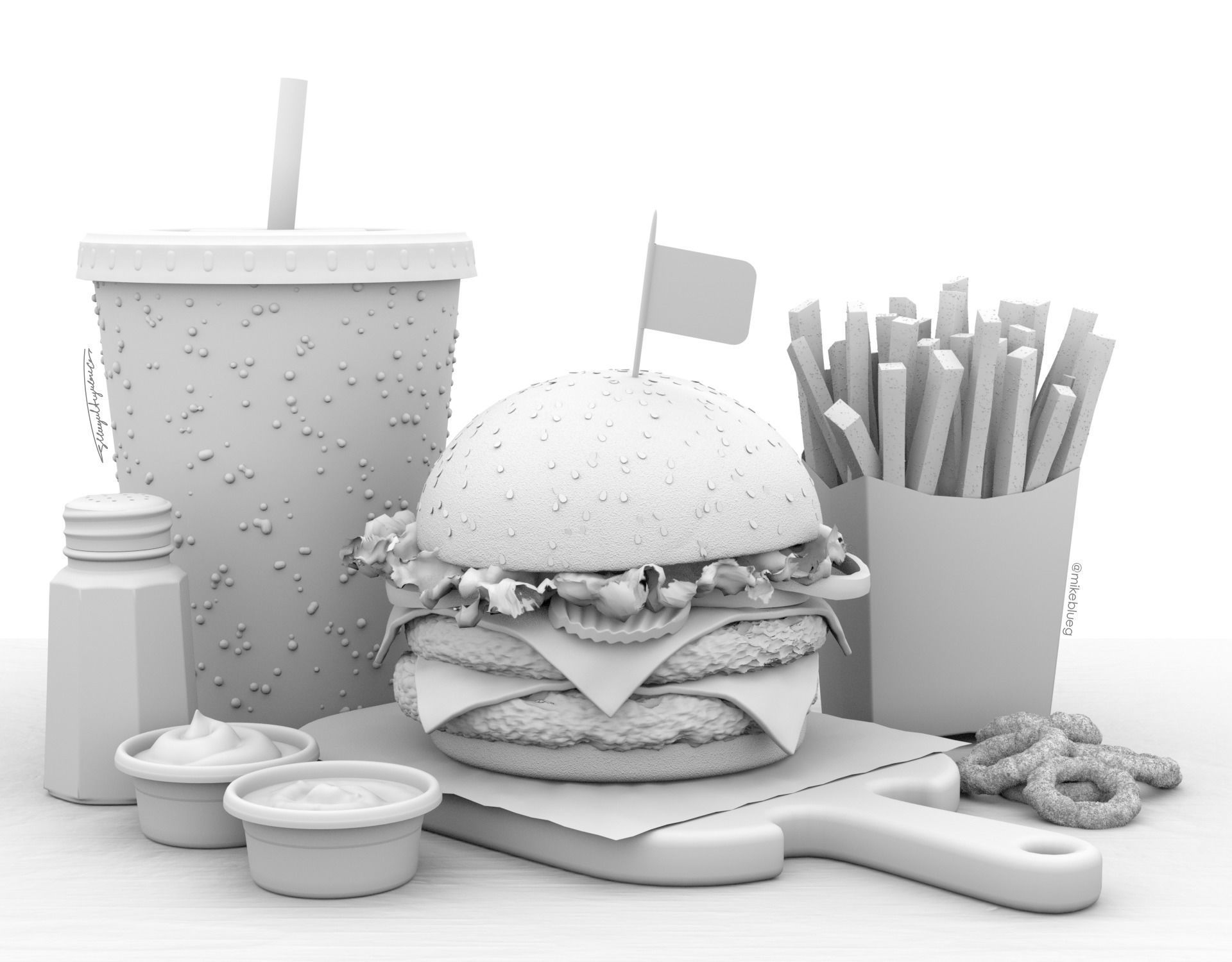 Burger Combo B28 Low-poly 3D model_4