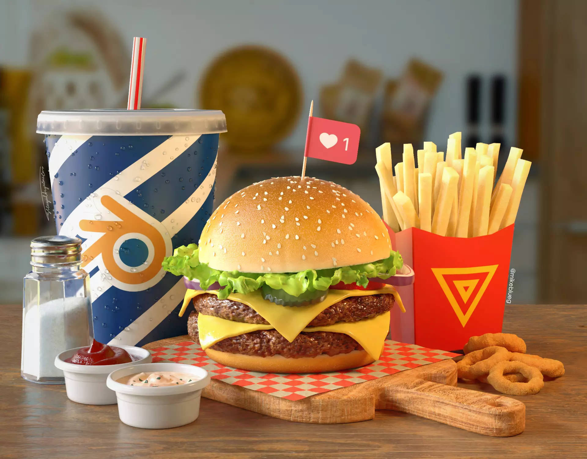 Burger Combo B28 Low-poly 3D model_0