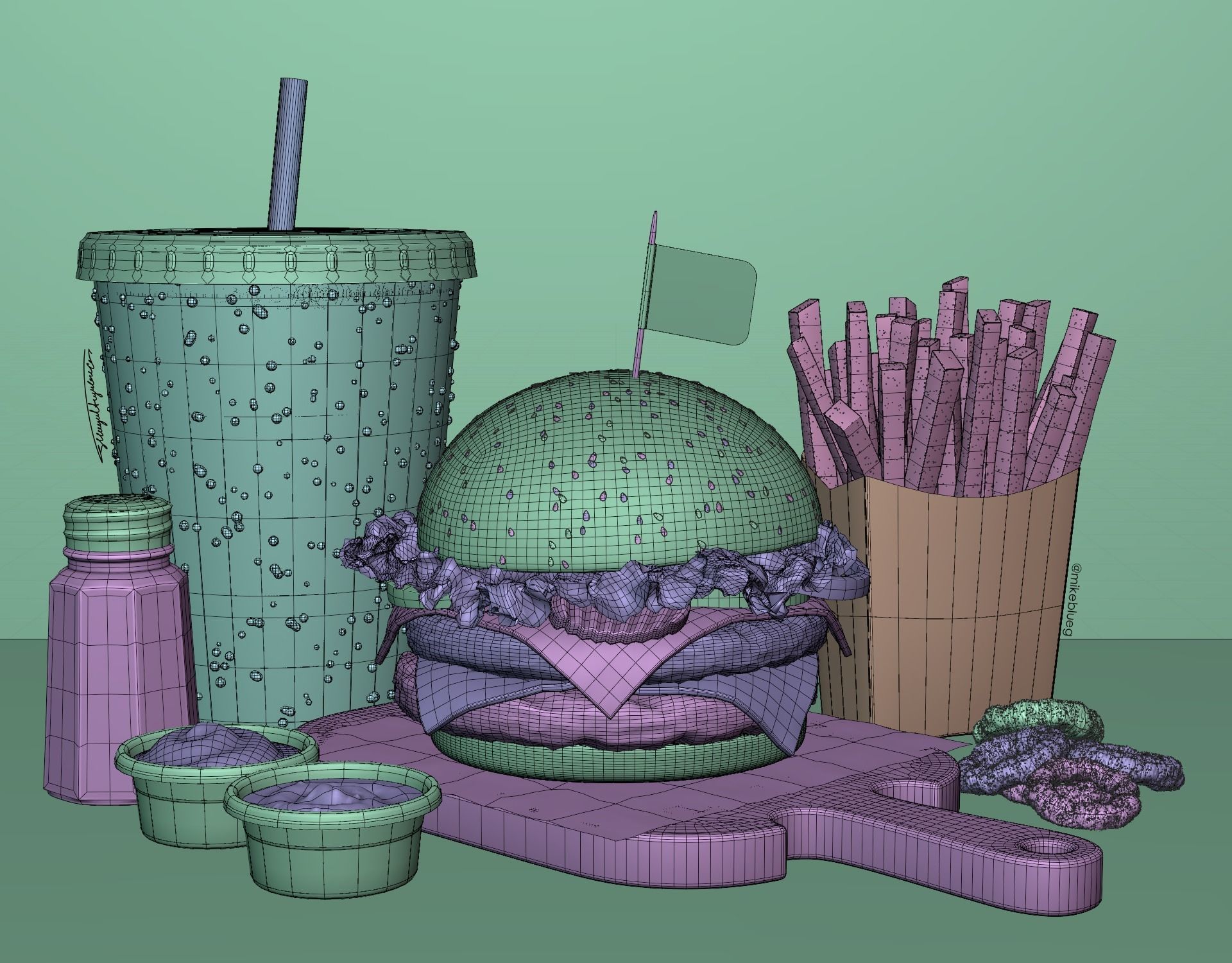 Burger Combo B28 Low-poly 3D model_6
