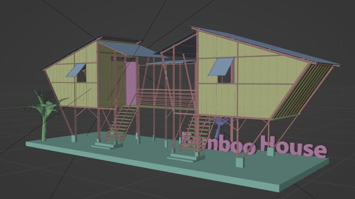3D Bamboo Cottage Architectural Low-poly 3D model_1